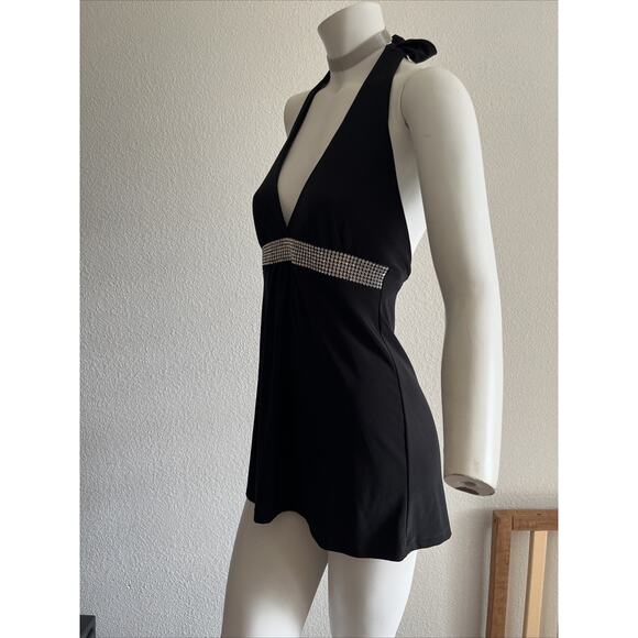 Wet Seal Vintage Y2K Black Rhinestone Halter whimsygoth Top S holiday party top - Picture 11 of 13